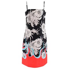 Prada Red & Black Floral Flame Print Slip Dress - Size US 8