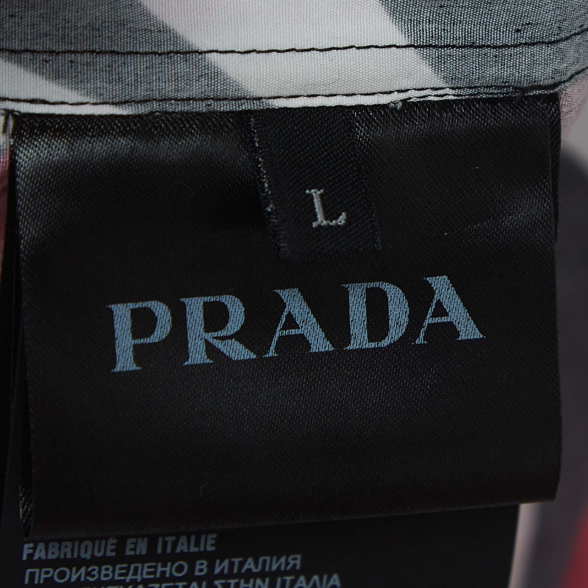 Men's Prada Red/Black Floral Print Cotton Short Sleeve Shirt L For Sale