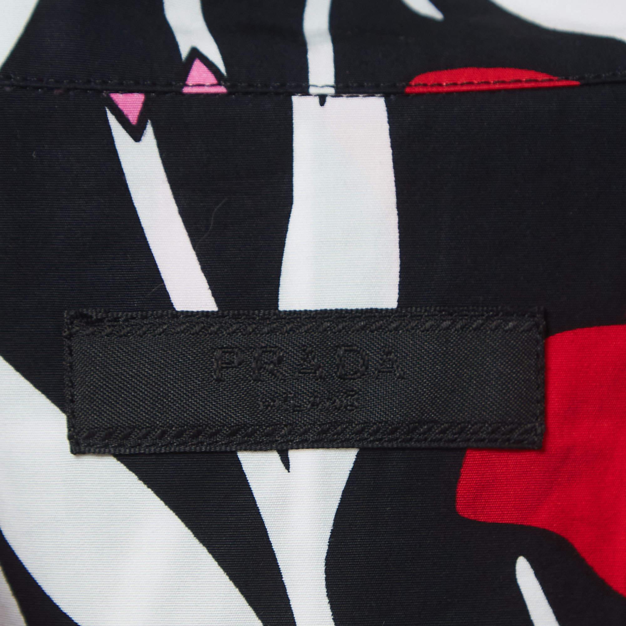 Prada Red/Black Floral Print Cotton Short Sleeve Shirt L 1
