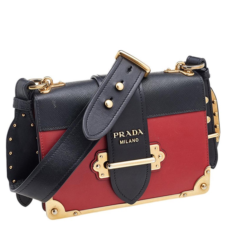 Prada Red/Black Leather Cahier Flap Shoulder Bag at 1stDibs