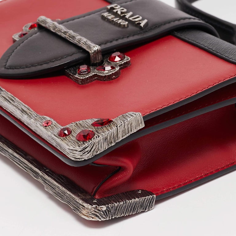 Prada Red/Black Leather Crystal Embellished Cahier Shoulder Bag For ...
