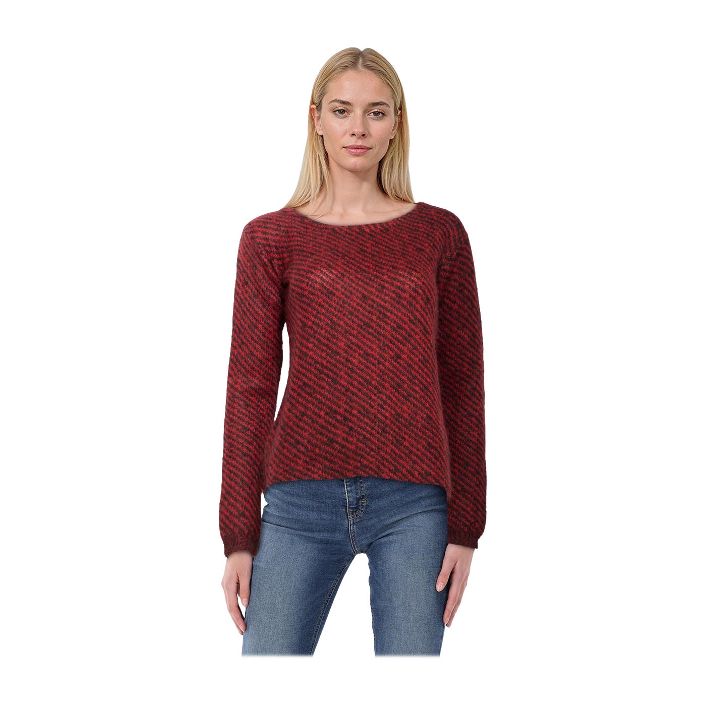 Prada Red 
Black Mohair Striped Sweater Size S