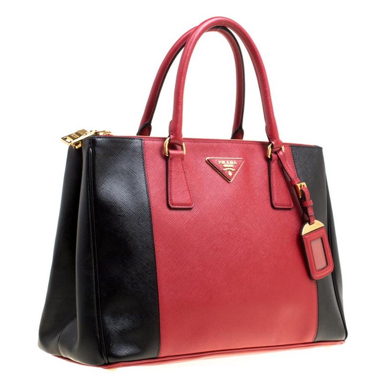 Prada Red/Black Saffiano Lux Leather Medium Double Zip Tote For Sale at ...