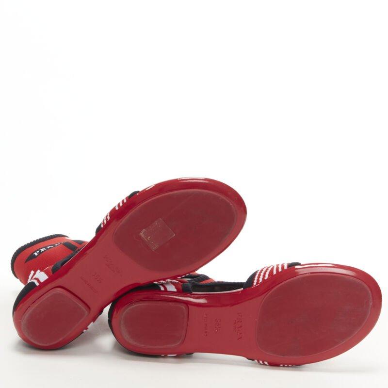 PRADA red black white stretch sock knit thong flat sandals EU35.5 For Sale 6