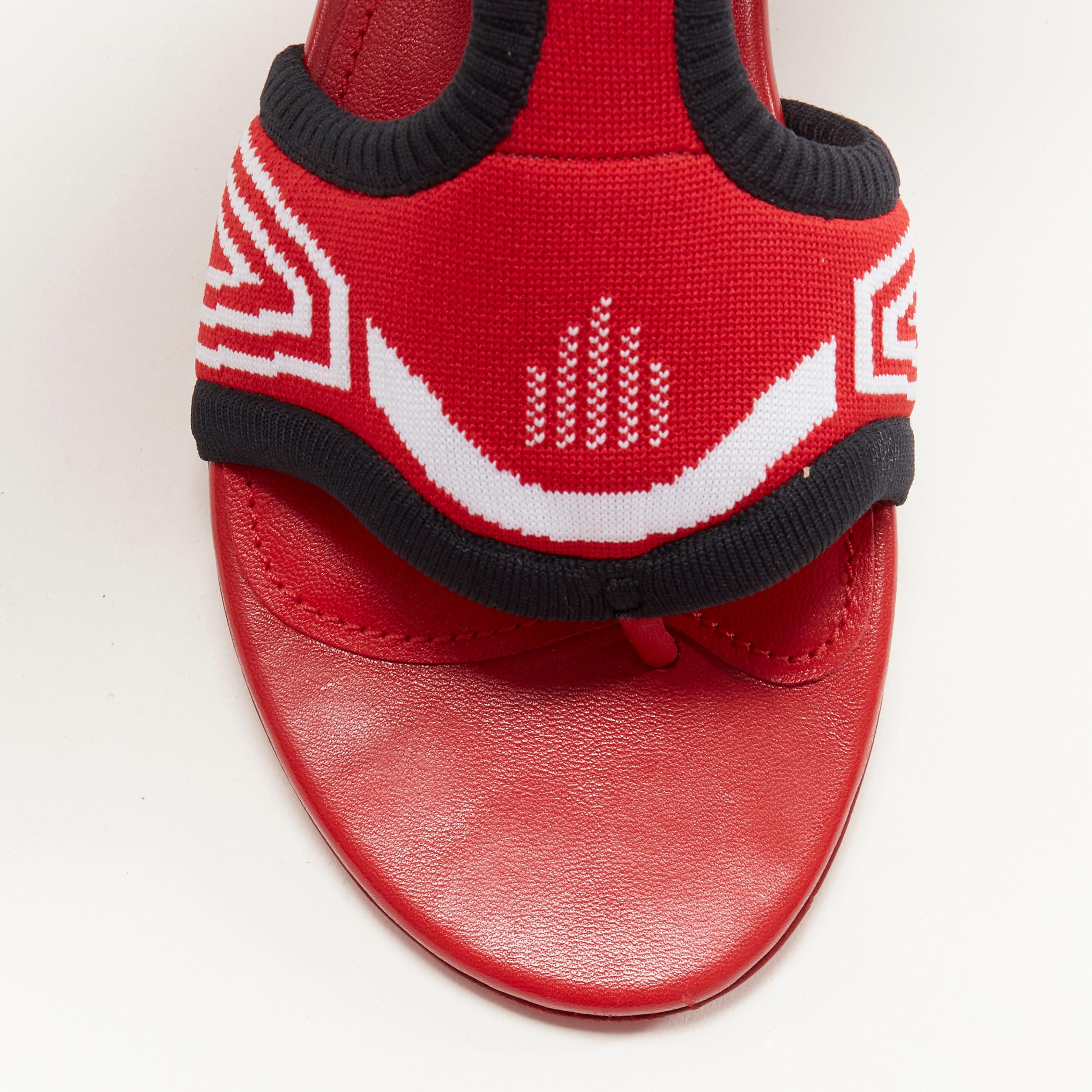 Women's PRADA red black white stretch sock knit thong flat sandals EU35.5 For Sale
