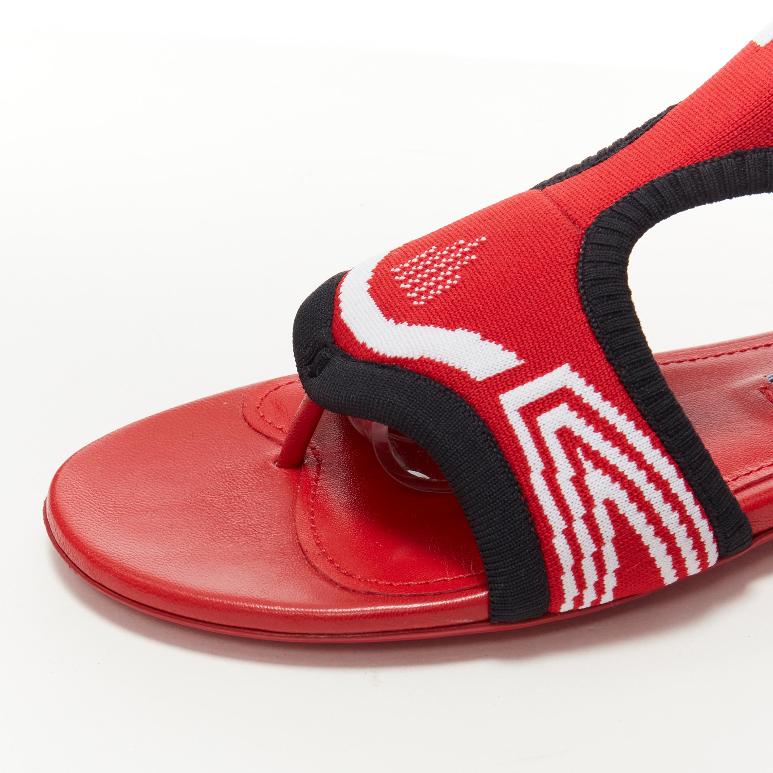 PRADA red black white stretch sock knit thong flat sandals EU35.5 2