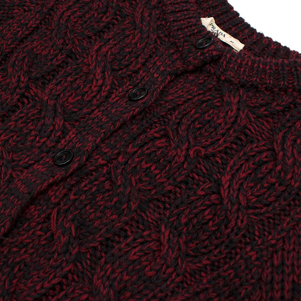 Prada Red & Black Wool Cable Knit Crop Cardigan SIZE 42 IT 1