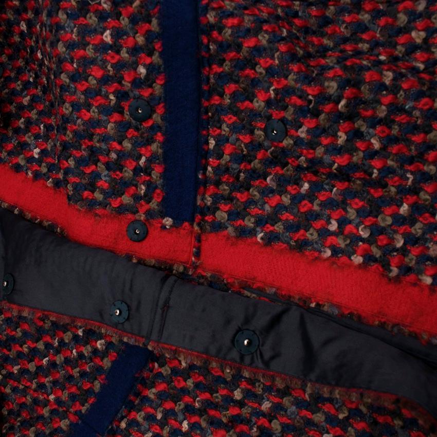 Black Prada Red & Blue Wool Blend Tweed Coat XL 48