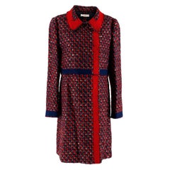 Prada Red & Blue Wool Blend Tweed Coat XL 48