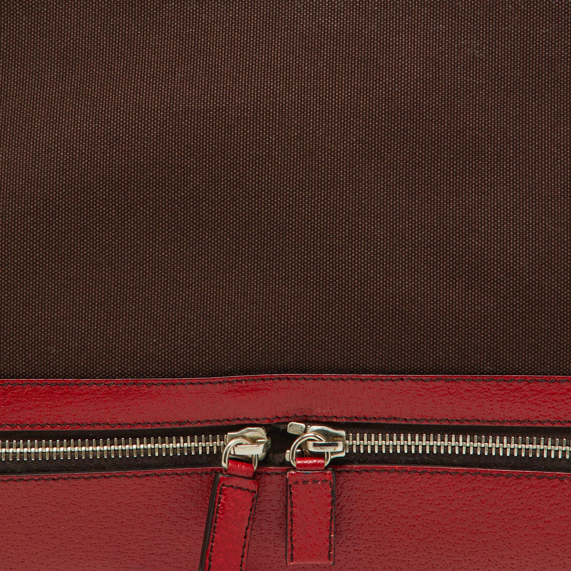 Prada Red/Brown Canvas and Leather Frame Doctor's Bag For Sale 3