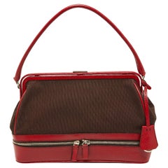 Vintage Prada Red/Brown Canvas and Leather Frame Doctor's Bag