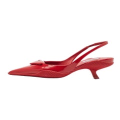 Prada Red Brushed Leather Slingback Pumps Size 38