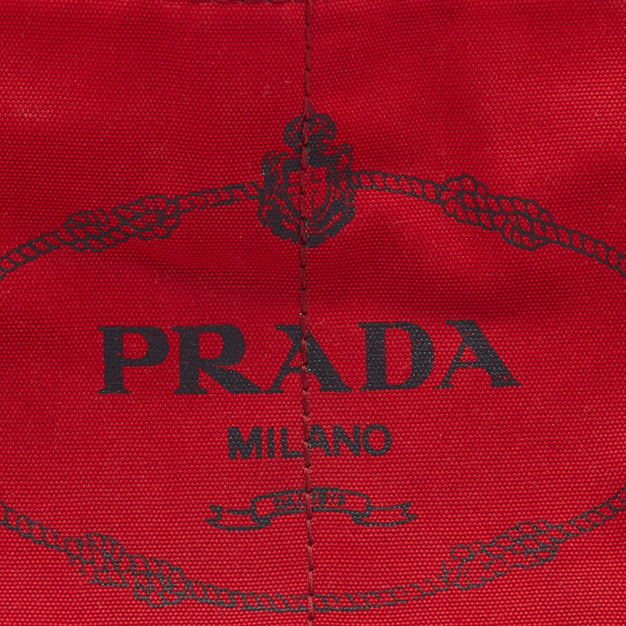 Prada Red Canapa Canvas Logo Print Shopper Tote 4
