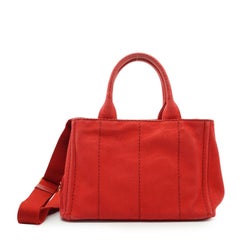 Prada Red Canvas Canapa Logo Mini Tote Bag Handbag with Strap