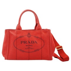 Prada Red Canvas Canapa Logo Mini Tote Bag Handbag with Strap