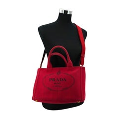 Prada Red Canvas Canapa Logo Small Tote Bag Handbag BN2439
