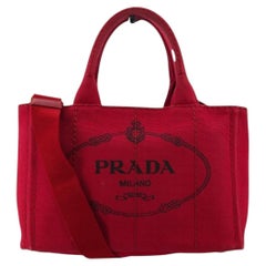 Prada Red Canvas Canapa Logo Small Tote Bag Handbag BN2439