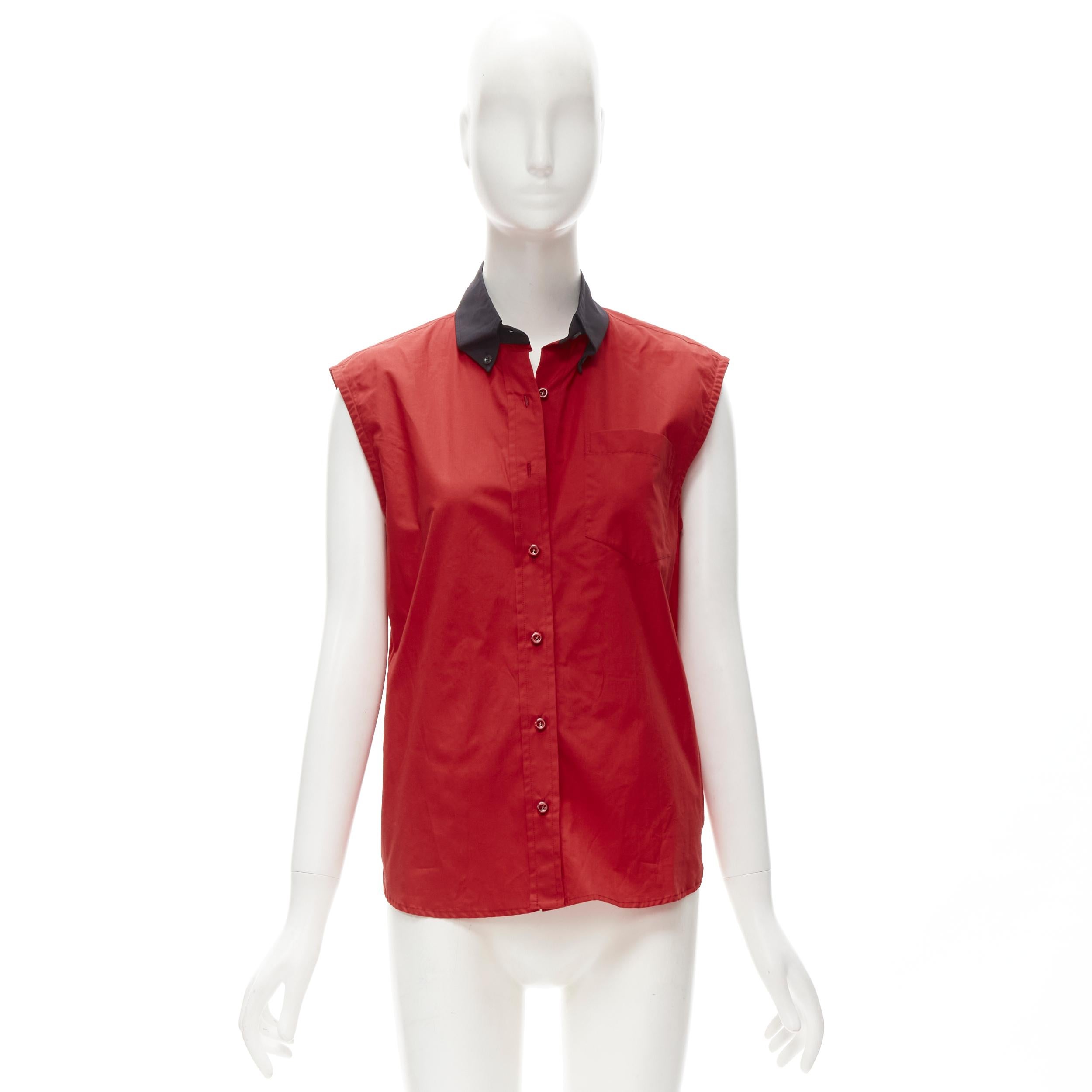 PRADA red contrast black collar boxy sleeveless vest shirt S For Sale 2