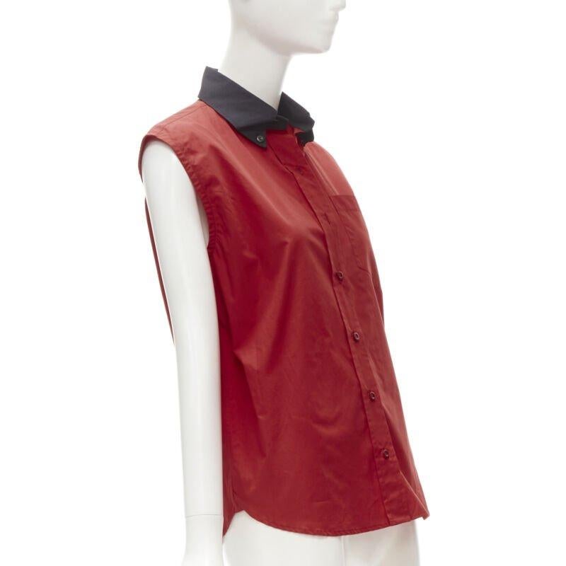 Red PRADA red contrast black collar boxy sleeveless vest shirt S For Sale