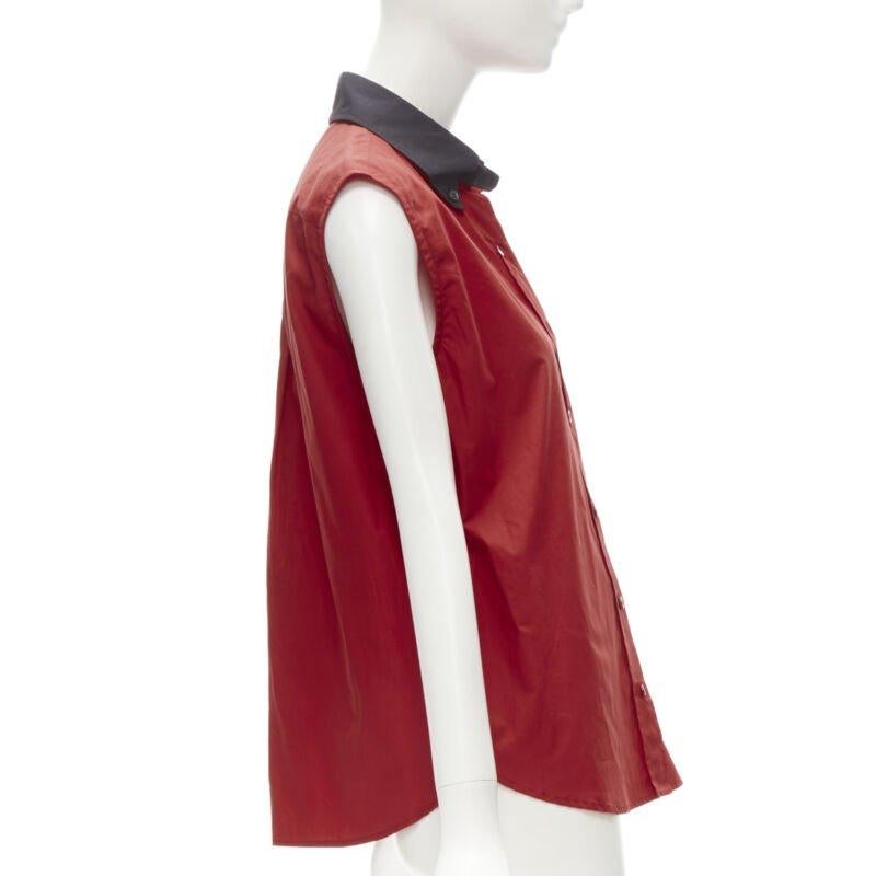 PRADA red contrast black collar boxy sleeveless vest shirt S In Excellent Condition For Sale In Hong Kong, NT