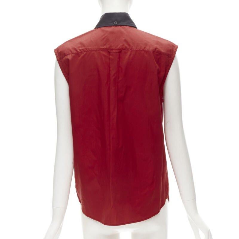 Women's PRADA red contrast black collar boxy sleeveless vest shirt S For Sale