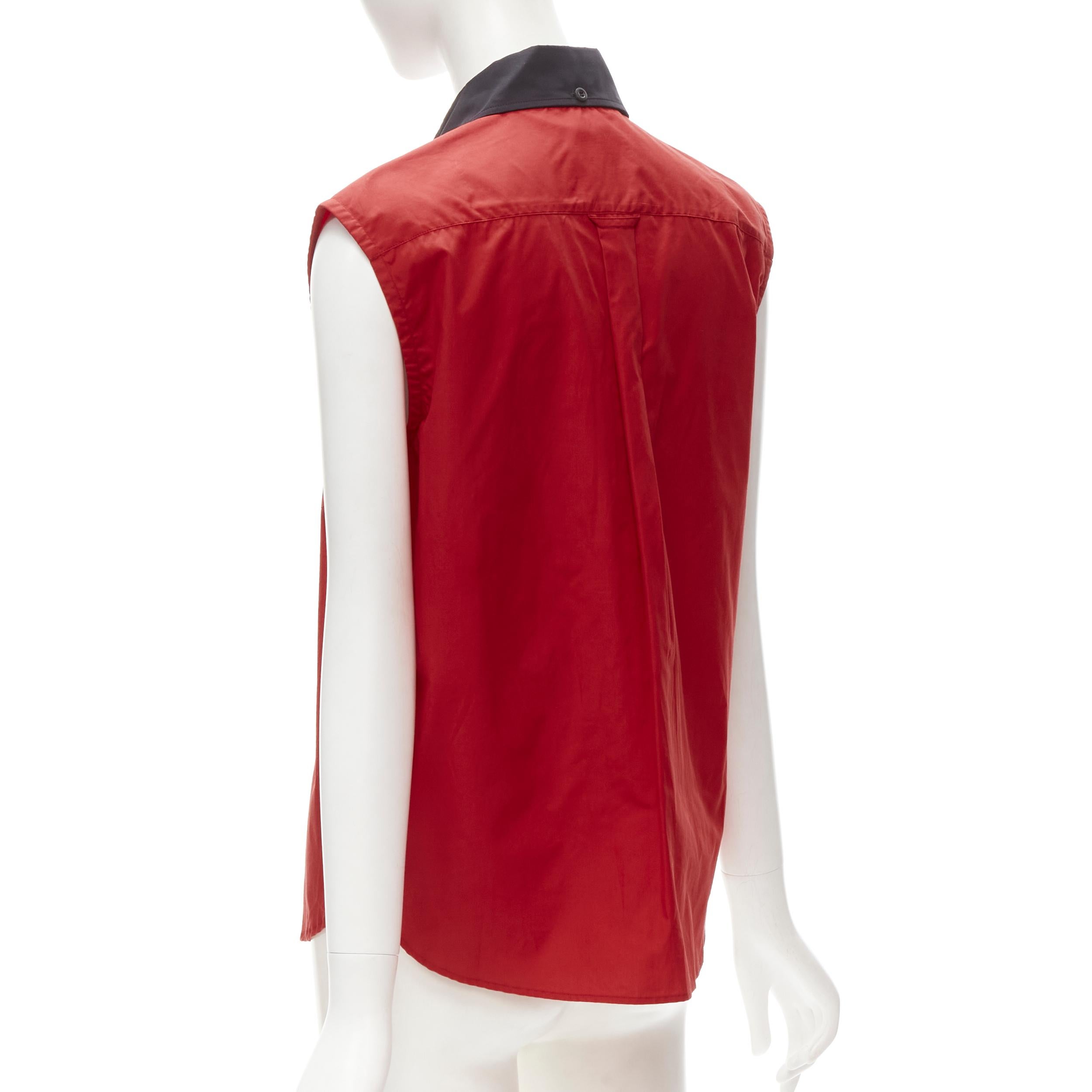 PRADA red contrast black collar boxy sleeveless vest shirt S In Excellent Condition For Sale In Hong Kong, NT