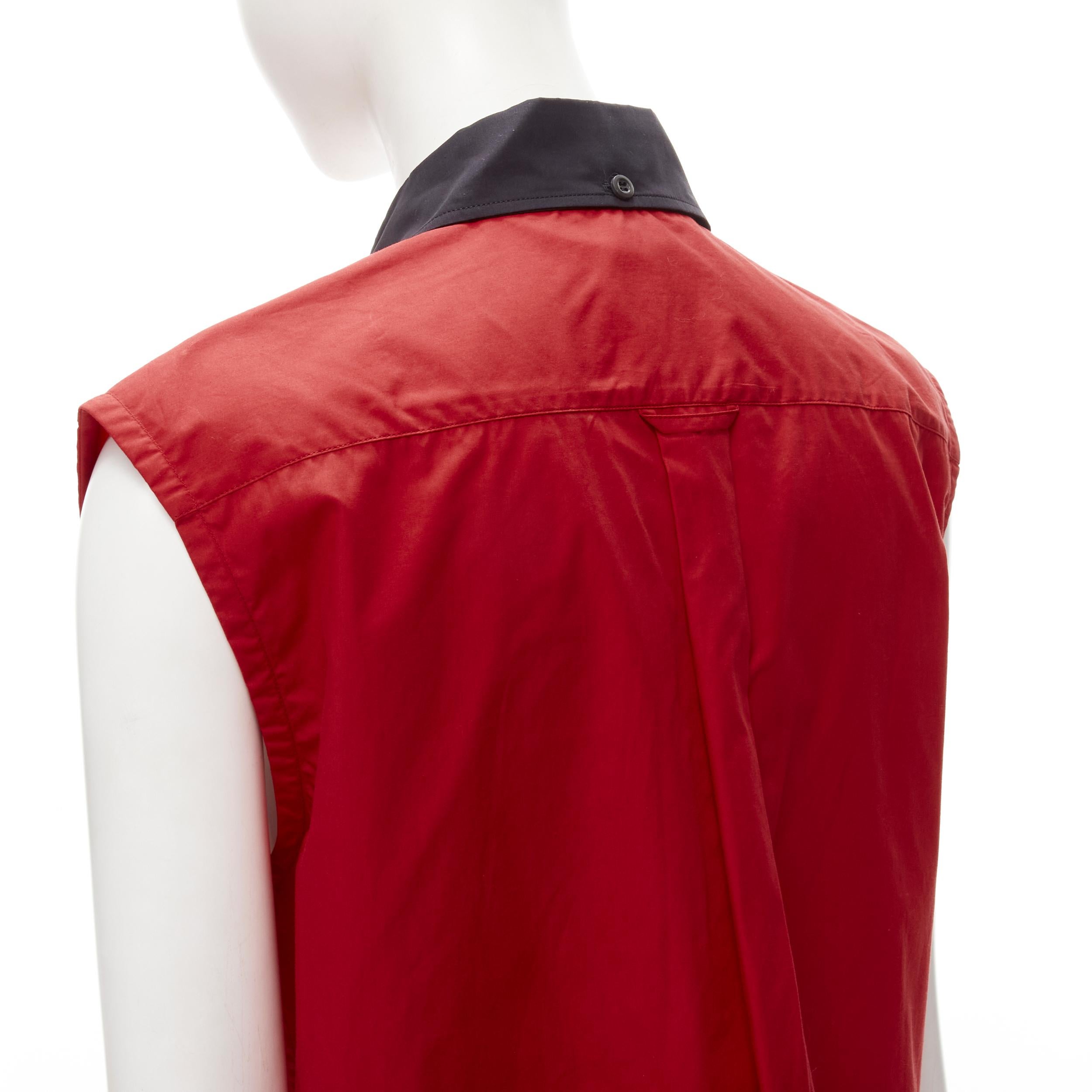Women's PRADA red contrast black collar boxy sleeveless vest shirt S For Sale