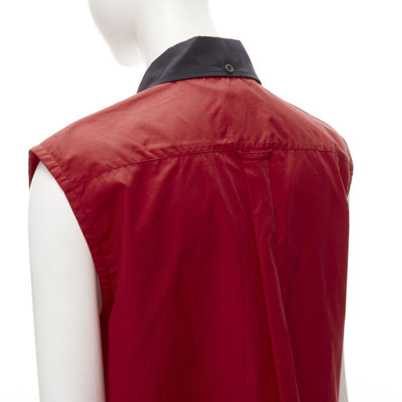 PRADA red contrast black collar boxy sleeveless vest shirt S For Sale 2