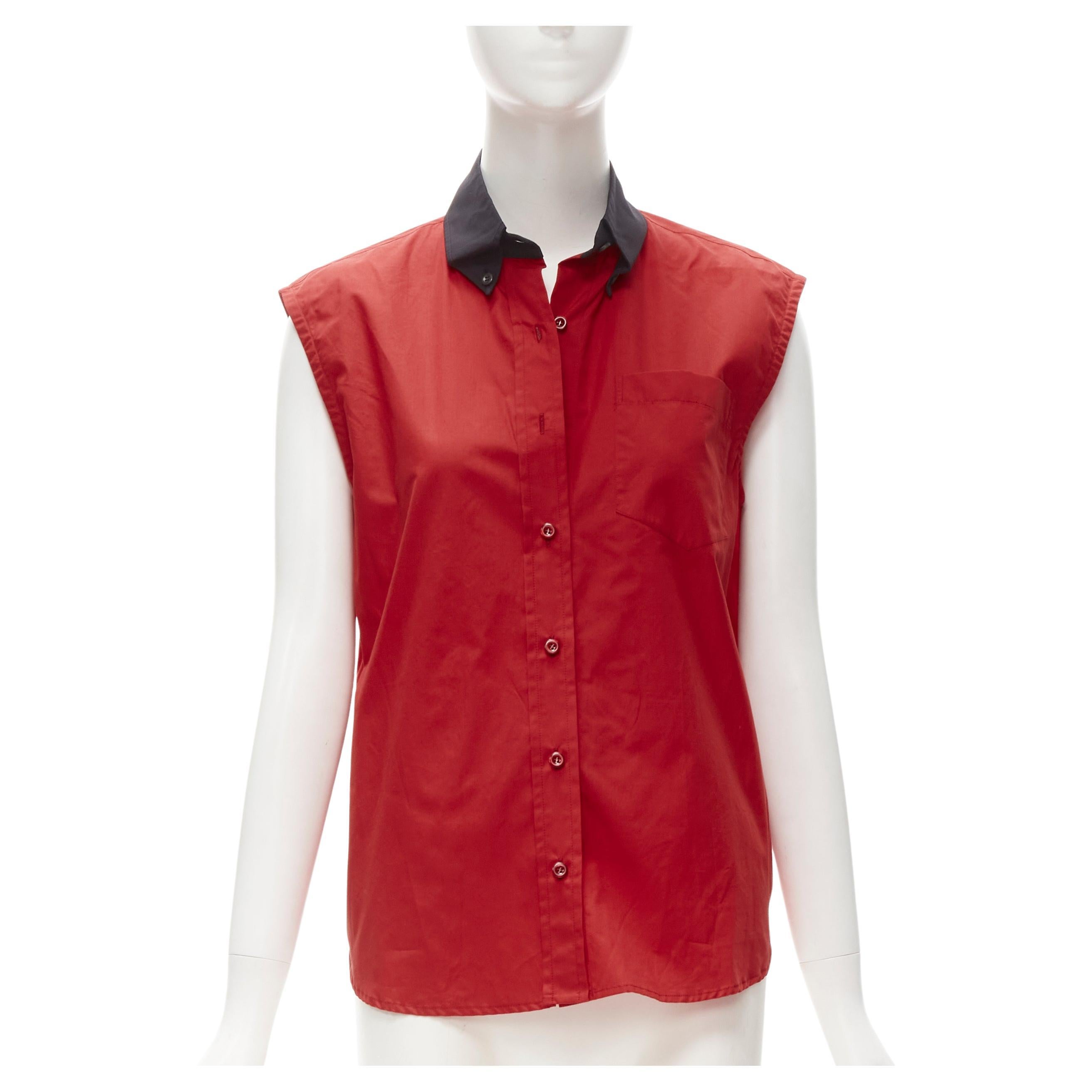 PRADA red contrast black collar boxy sleeveless vest shirt S For Sale