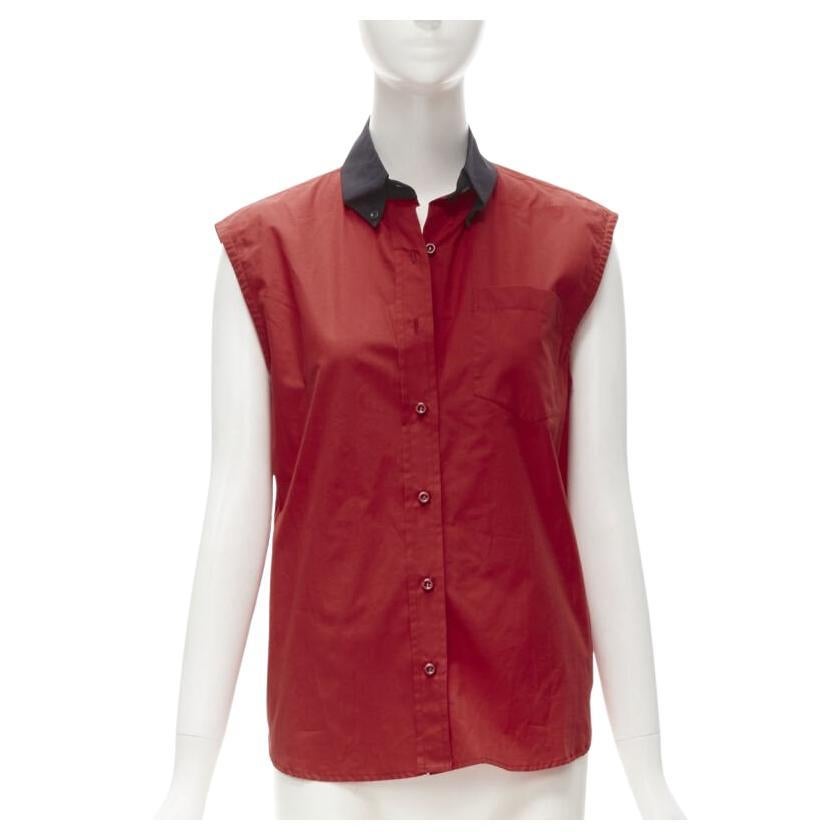 PRADA red contrast black collar boxy sleeveless vest shirt S For Sale