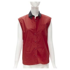 PRADA camicia senza maniche boxy con colletto rosso a contrasto nero S