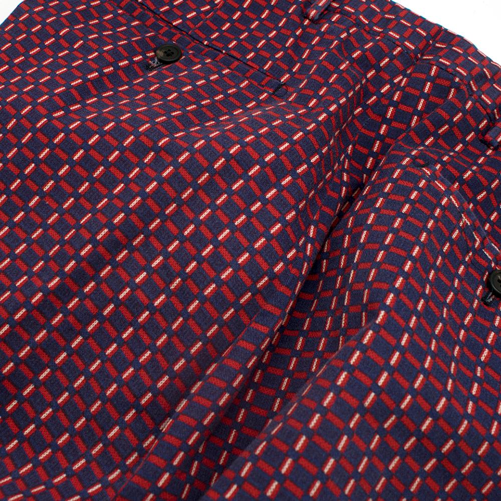 Prada Red Cotton Patterned Flared Smart Trousers SIZE 48 (Italy) 3