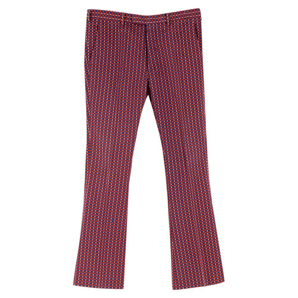 Prada Red Cotton Patterned Flared Smart Trousers SIZE 48 (Italy)