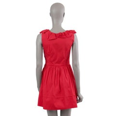 PRADA red cotton RUFFLED SLEEVELESS Dress 42