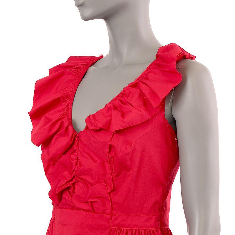 Red PRADA red cotton RUFFLED SLEEVELESS Dress 42