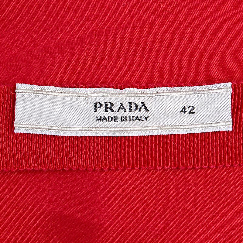 PRADA red cotton RUFFLED SLEEVELESS Dress 42 In Excellent Condition In Zürich, CH