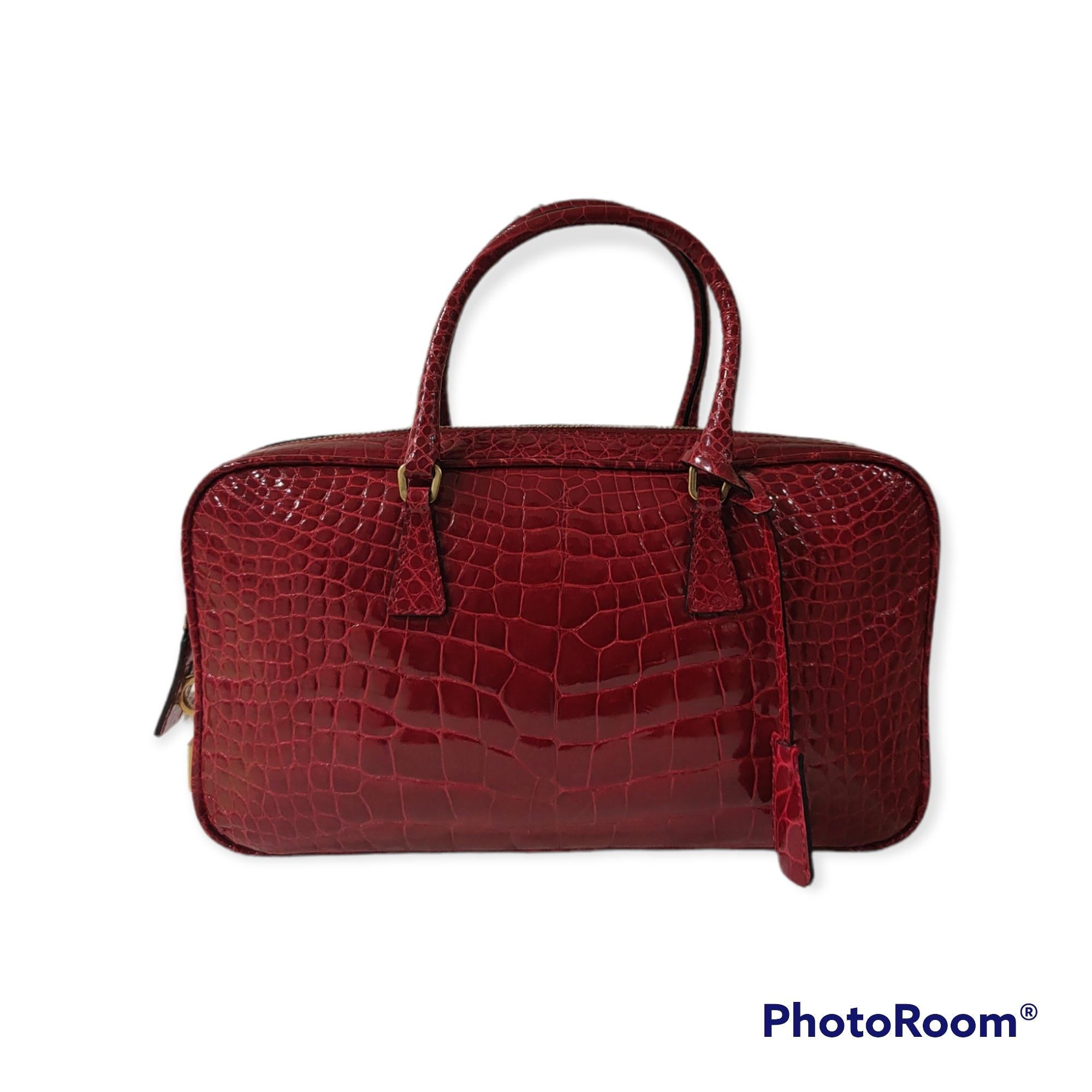 Brown Prada red crocodile handbag For Sale