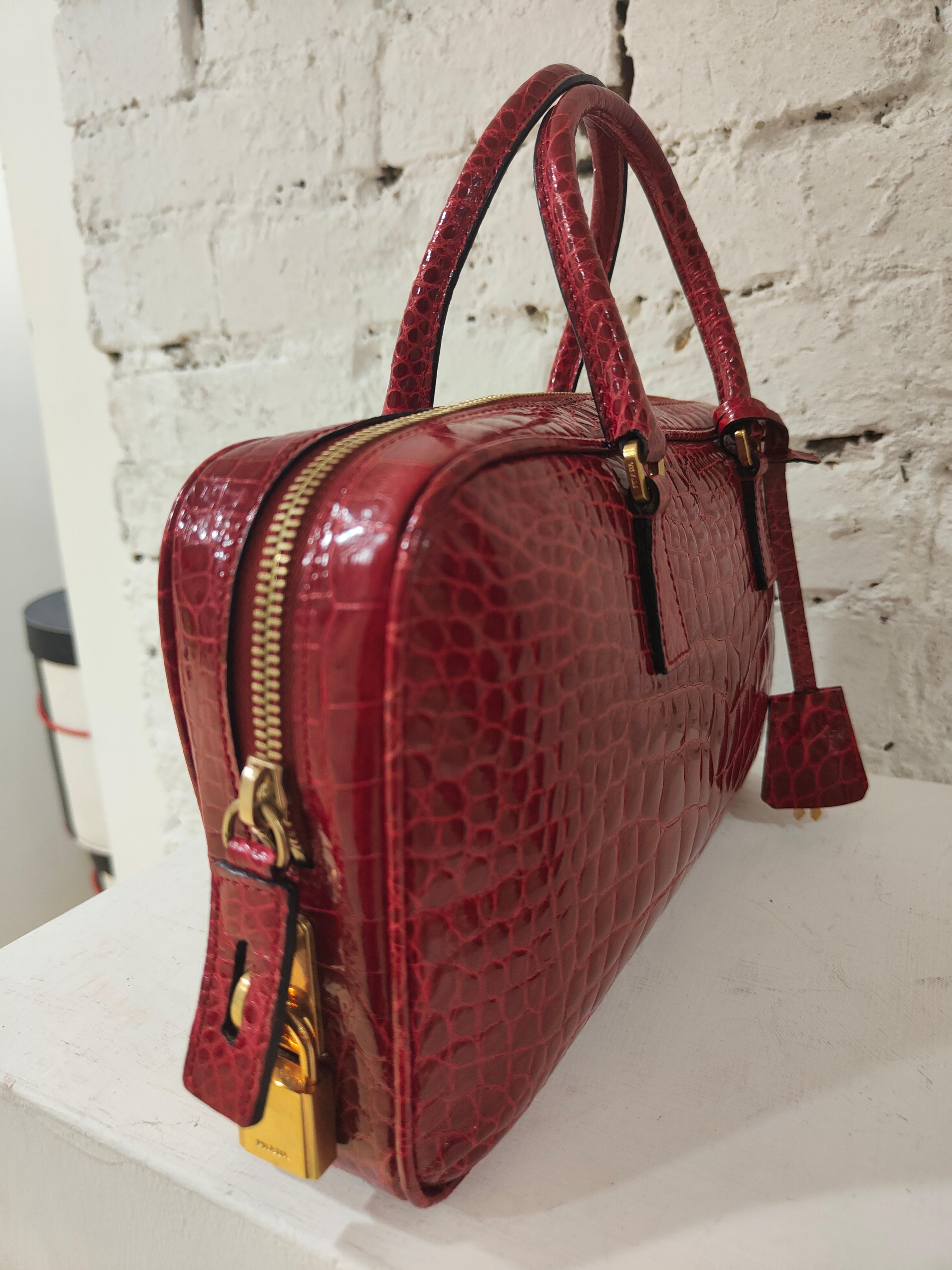 Women's or Men's Prada red crocodile handbag For Sale