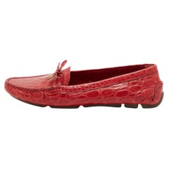 Prada Red Crocodile Leather Penny Loafers Size 40