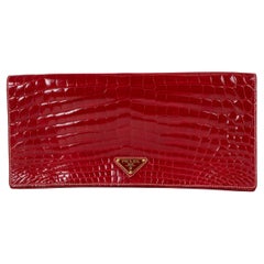 PRADA red CROCODILE LONG FLAP Clutch Bag