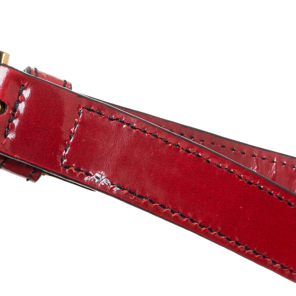Prada Red Floral Applique Patent Leather Spazzolato Tote 3