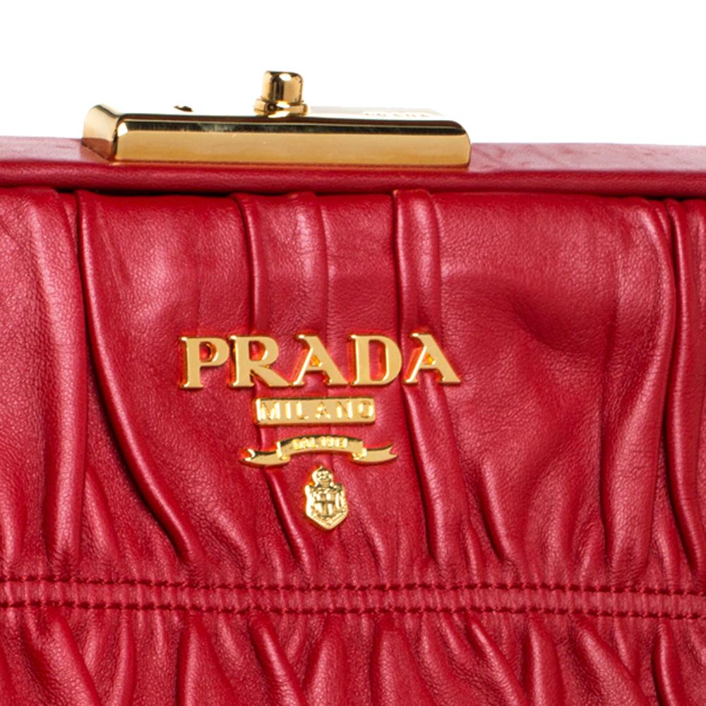 Prada Red Gaufre Nappa Leather Dressy Frame Satchel 6