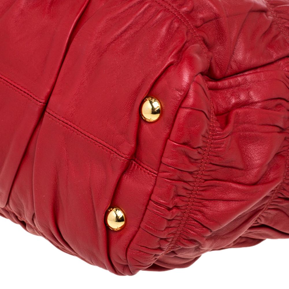 Prada Red Gaufre Nappa Leather Dressy Frame Satchel 3
