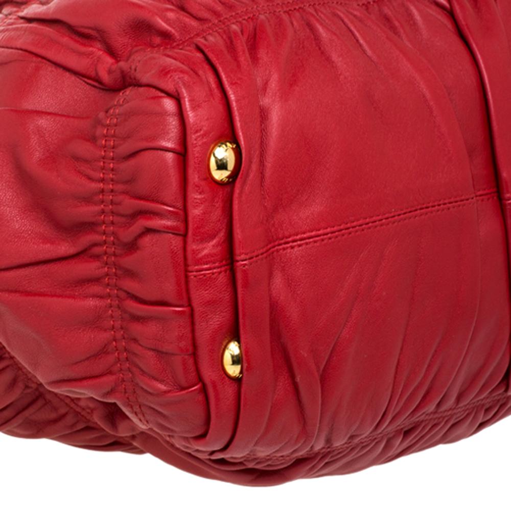 Prada Red Gaufre Nappa Leather Dressy Frame Satchel 4