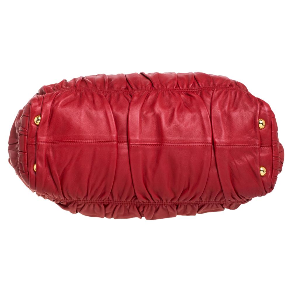 Prada Red Gaufre Nappa Leather Dressy Frame Satchel 5