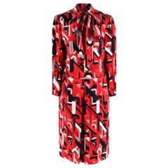 Prada Red Geometric Printed Pussy Bow Dress - Size US 2 