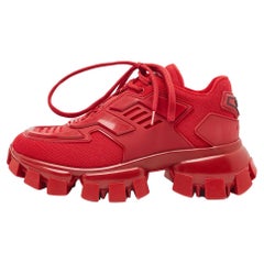 Prada Red Knit Fabric and Rubber Cloudbust Thunder Sneakers Size 37