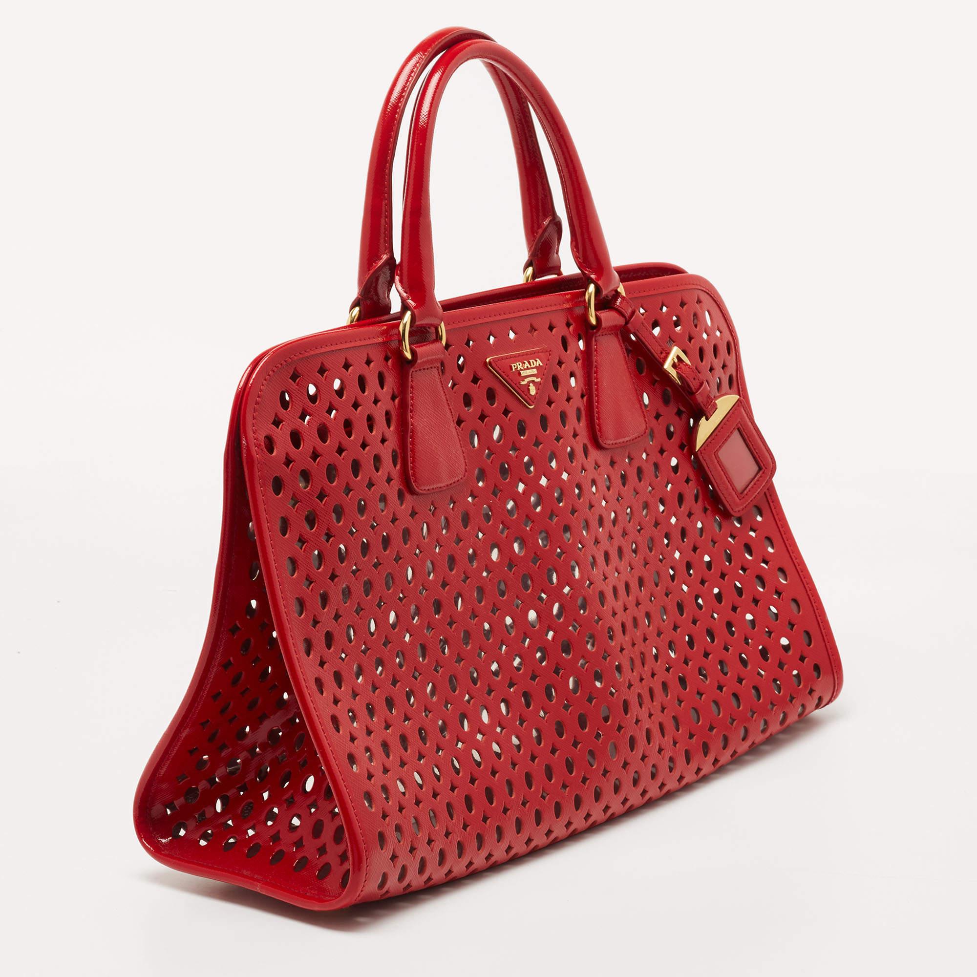 Women's Prada Red Laser Cut Leather Fori Satchel