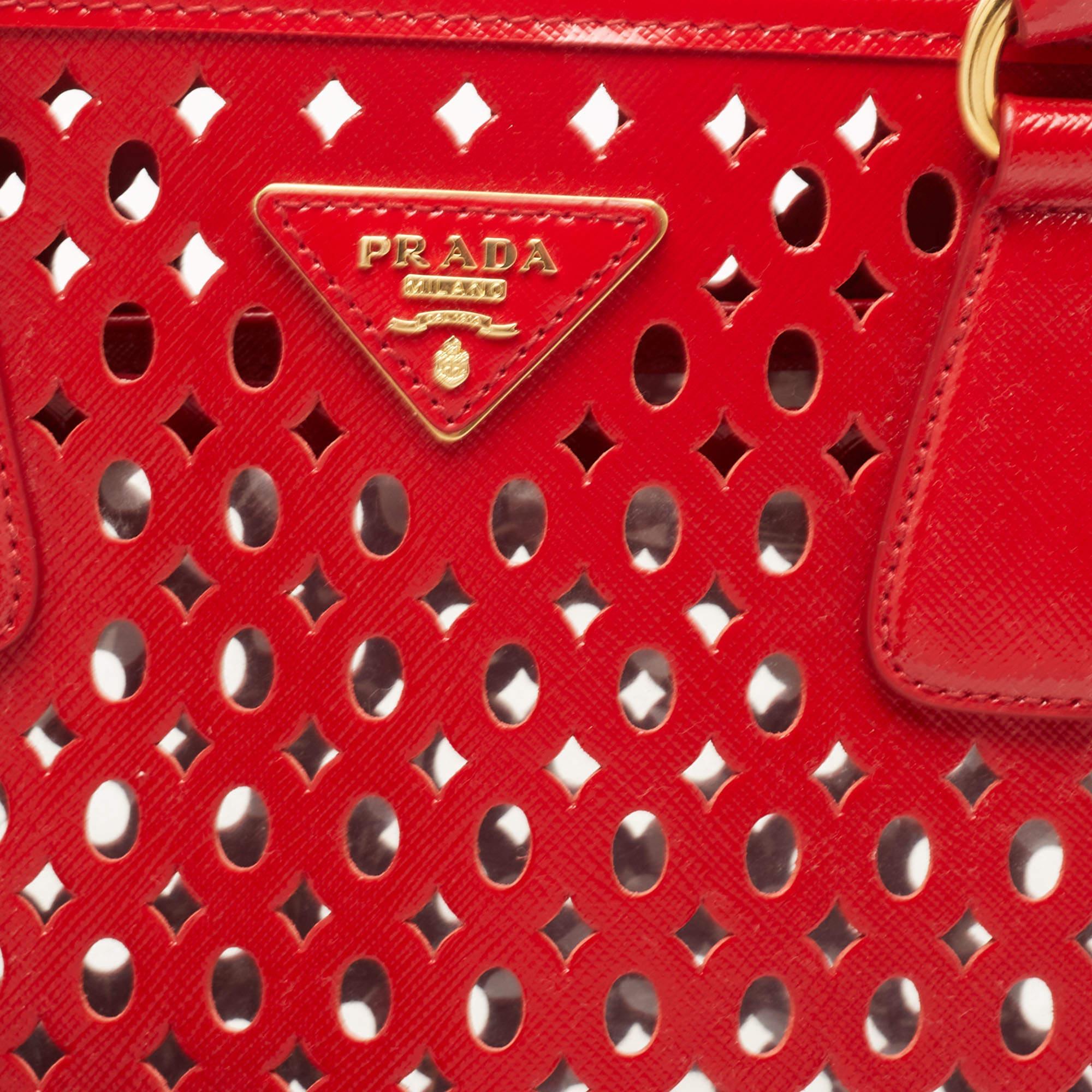 Prada Red Laser Cut Leather Fori Satchel 2