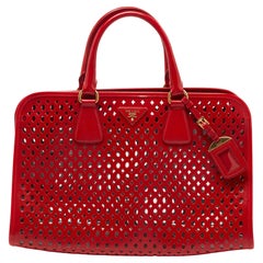 Prada Red Laser Cut Leather Fori Satchel